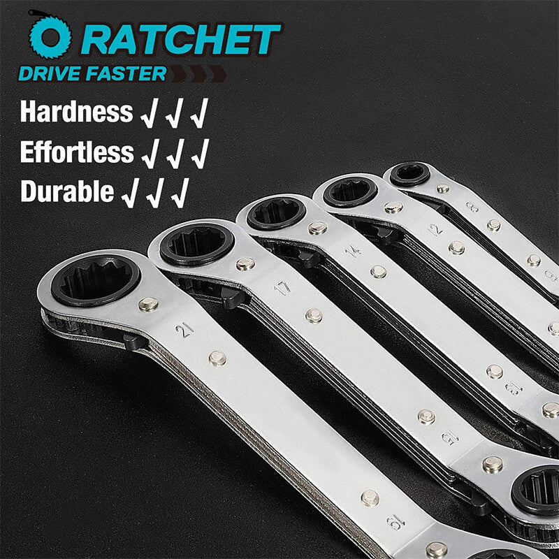 5Pcs Offset Ring Ratchet Spanner Set Tool Wrench Reversible Head Sliver Narrow Q