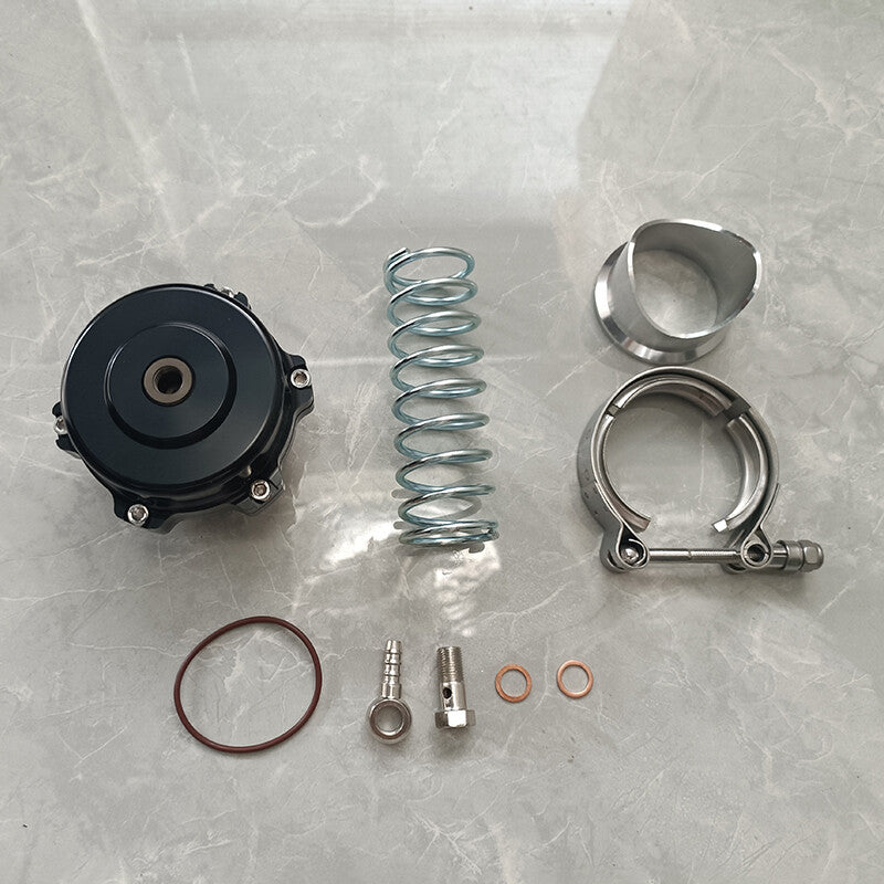 Black 50mm Blow Valve (BOV) with V-band Flange Adapter Clip Spring O-ring Kit