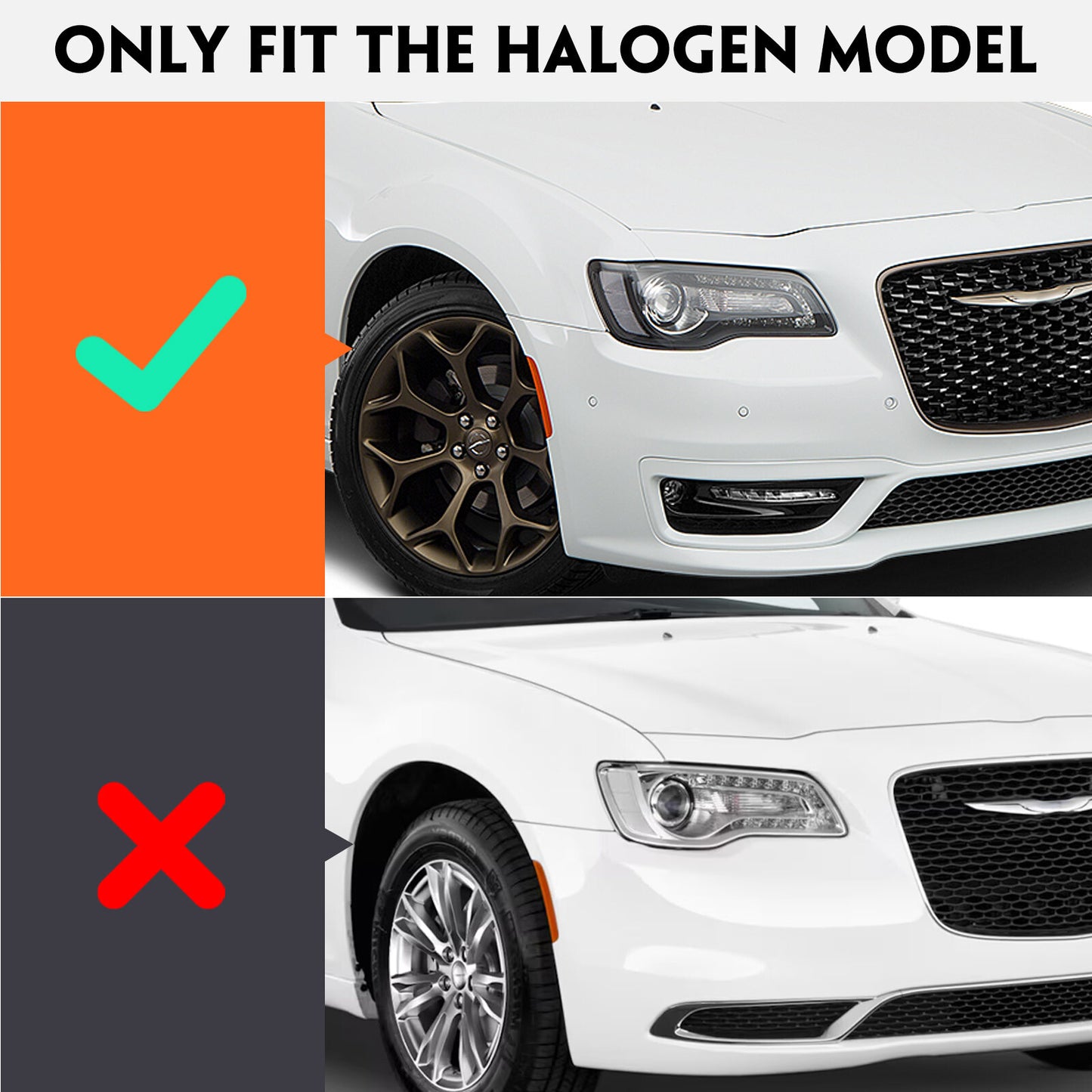 For 2015-2023 for for CHRysler 300 Black Halogen LED DRL Headlight Lamp Passenger Right v