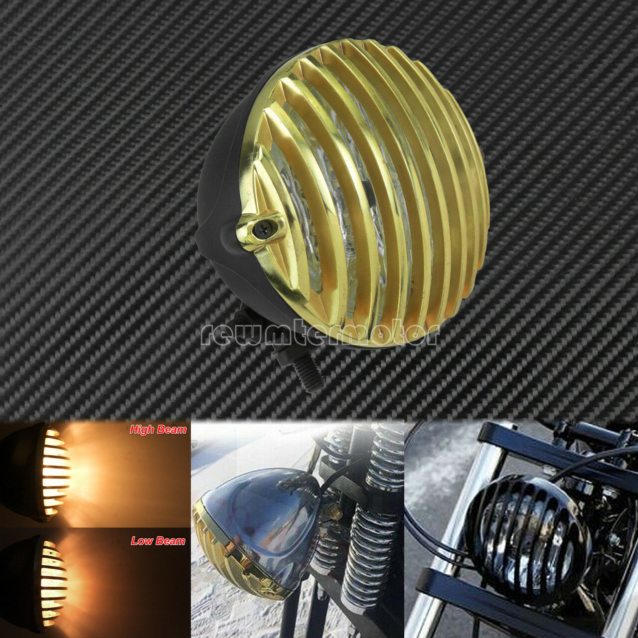Front Motorcycle Headlight Gold Grill Cover Fit for Harley Cafe Racer Chopper