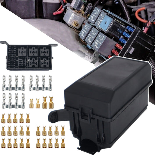 Automotive 12-Slot Relay Box 6 Relays Slots Car Fuse Holder Block With Terminals Q