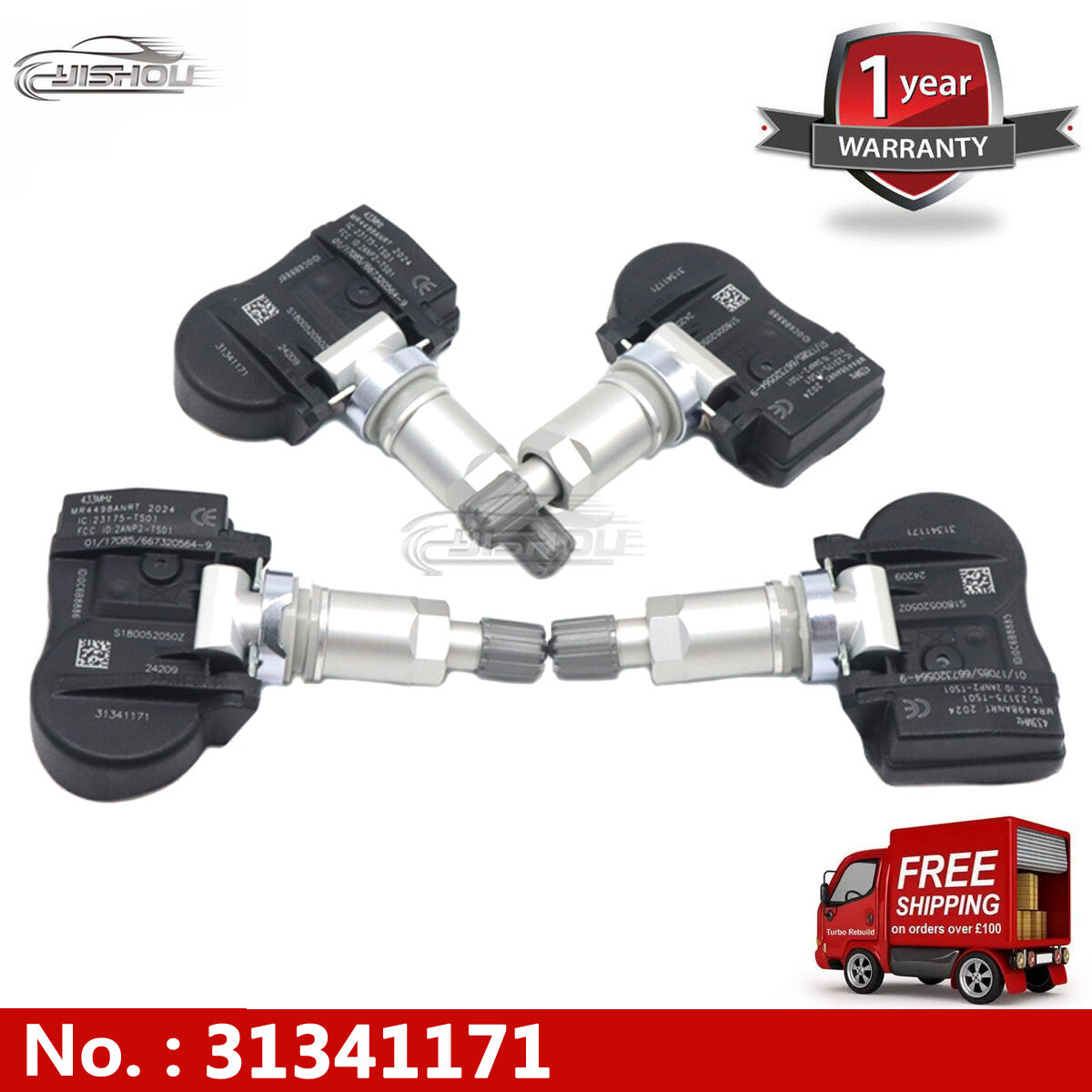 4-Piece Tire Pressure Sensor (TPMS) for Volvo S60, V60, XC60, 433MHz. new 31341171 31341893
