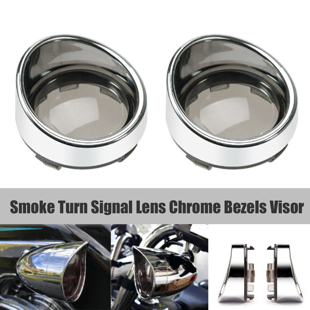 2-Pack Smoked Turn Signal Lens with Chrome Trim Bezel Sun Visor for Harley Sportster n