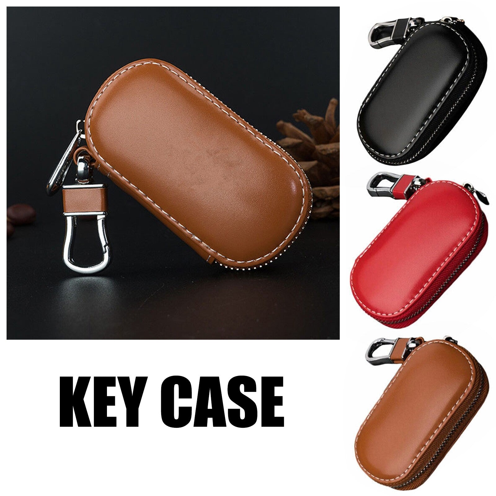 Universal Leather Car Remote Key Chain Zipper Wallet Holder Bag Protector Q