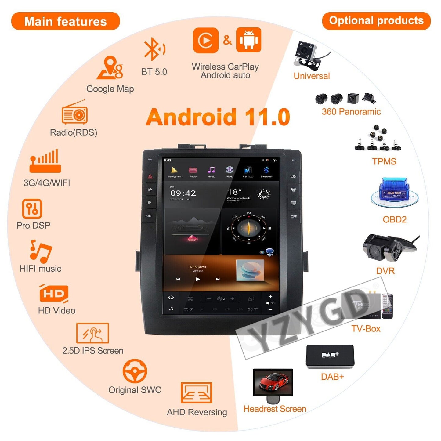 for Toyota Alphard 2015-2019 Android Carplay 2Din Car Radio Screen Receiver 64GB