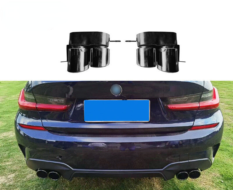 Sleek black rear exhaust tips suitable for BMW 320i, 330i, G20, G28 (2017-2022) Q