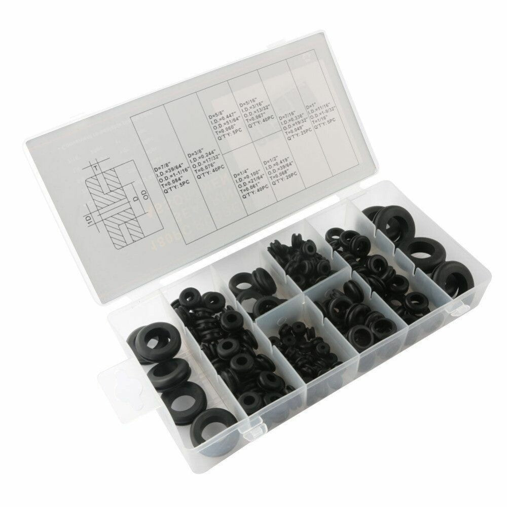 180Pcs/set Car Grommet Firewall Hole Plug Electrical Wire Gasket Kits 8-Sizes. n