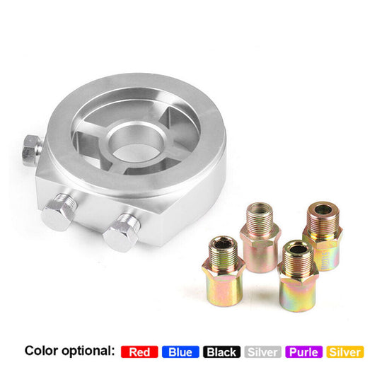 Car Oil Filter Temp Pressure Cooler Gauge Sandwich Plate Adapter Sensor Silver Q