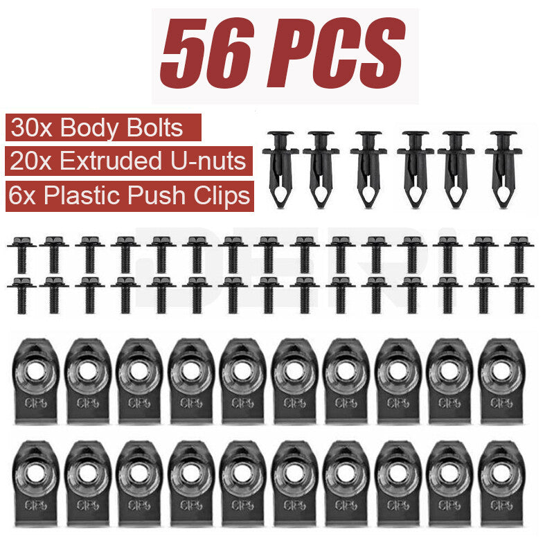 56X Car Engine Splash Shield Body Bolts Screw Nut Fender Bumper Clip Rivet Set
