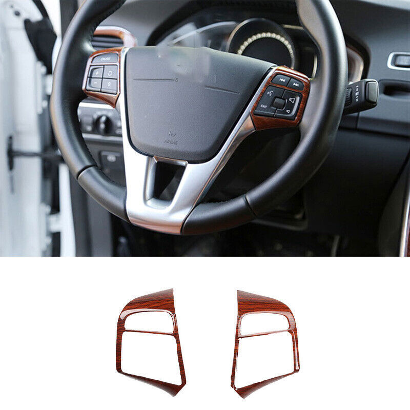Wood Grain Inner Steering Wheel Button Cover Trim for Volvo S60 V60 2012-2018 n