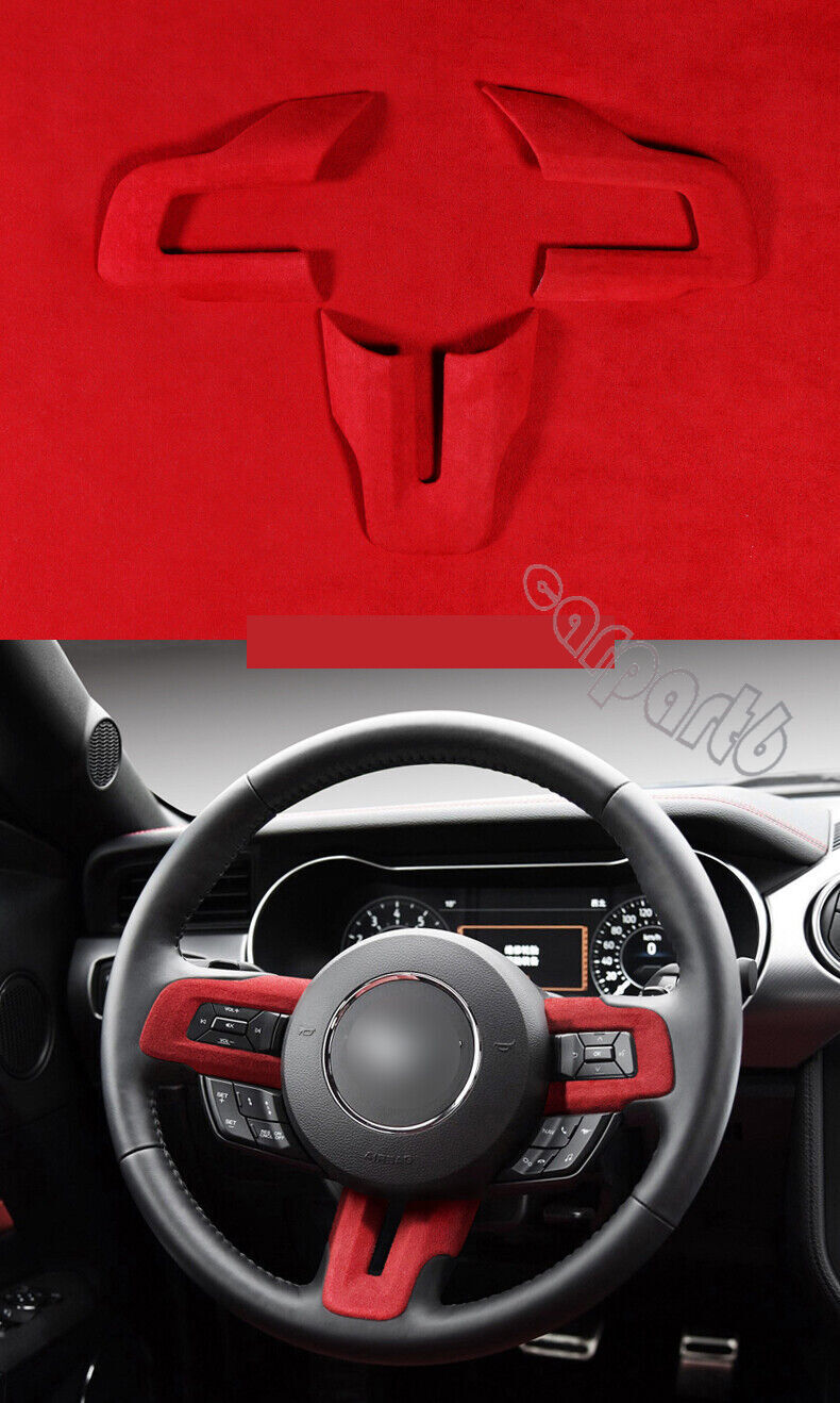 2015-22 for Ford for Mustang Red Alcantara Steering Wheel Button Trim Cover Sticker