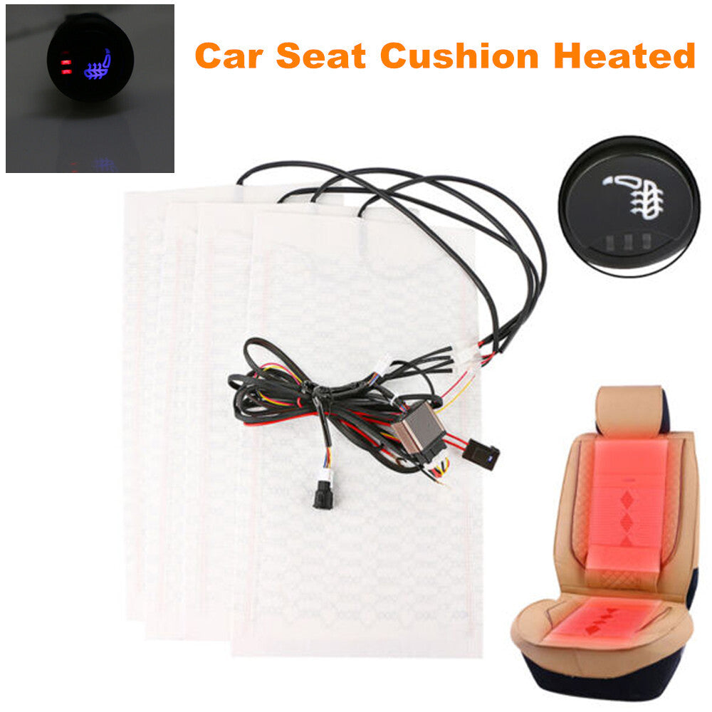 4-Piece Carbon Fiber Car Heated for Seat Heater Kit with Switch, Universal 3-Stage - n