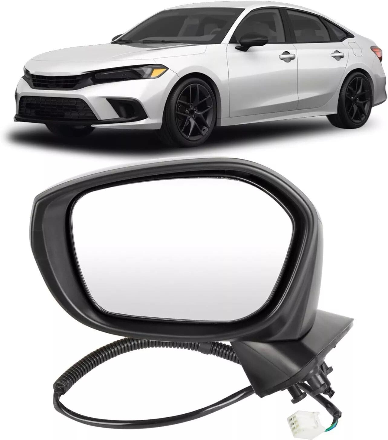 Fit for Honda for Civic 2022/2023, left-side power adjustment, black mirror finish, 3-pin connector, 76258T20A01