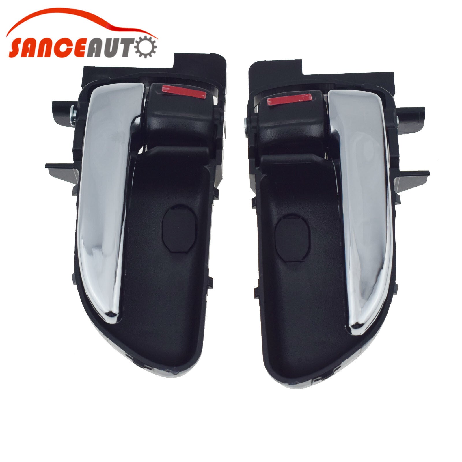 Two-piece shiny chrome interior door handles for Subaru Forester 2003-2008 models. n
