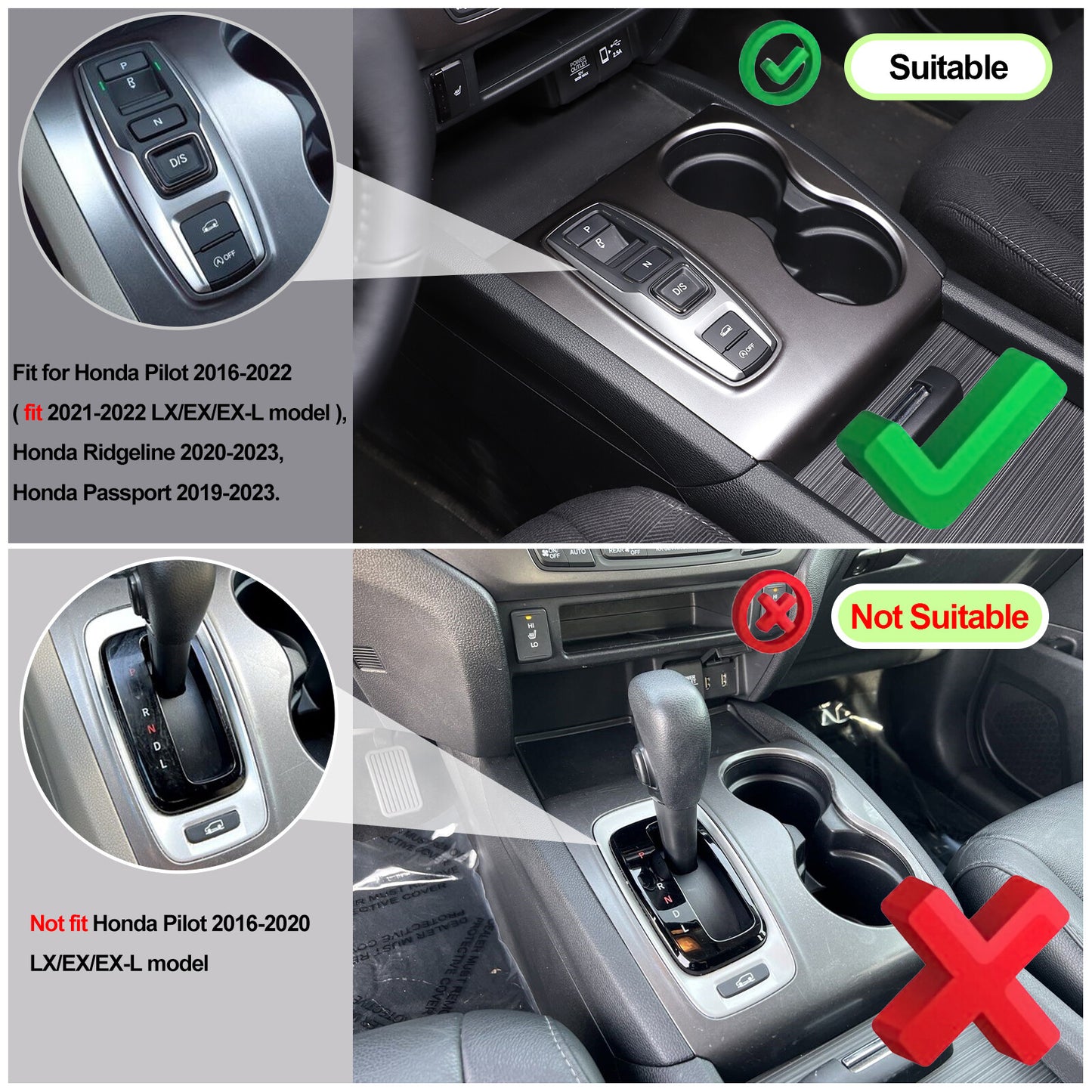 Matt Black Central Gear Shift Panel Cup Holder Cover for Honda Pilot 2016 - 2022 - n