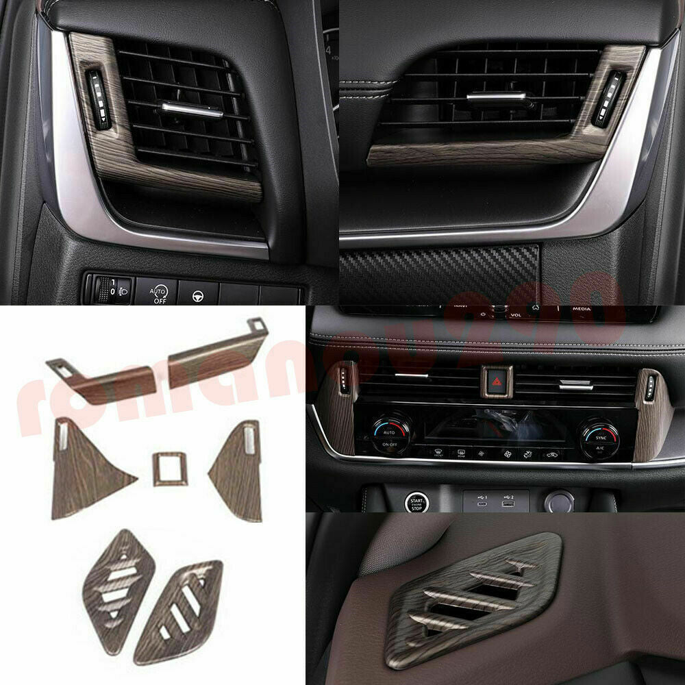 7P for Nissan Rogue 2021-2023 Wood Grain ABS Car Dashboard Air Outlet Cover Trim