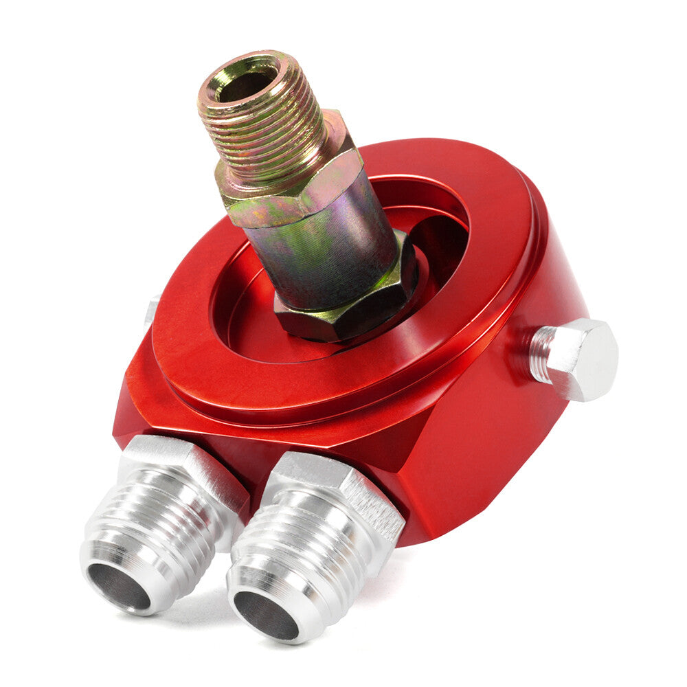 Red Aluminum Oil Filter/Cooler Sandwich AN10 Block Adapter Gauge Sensor Plate Q