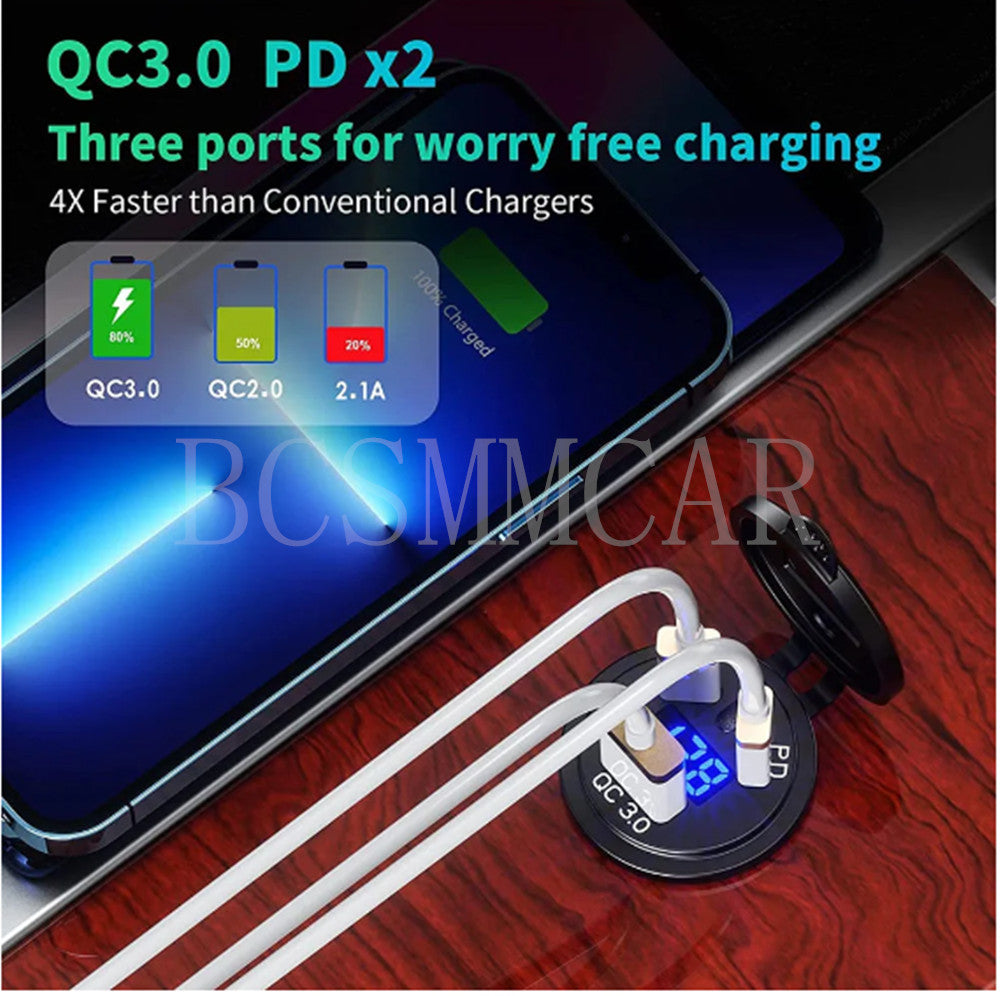 Charge Adapter Phone Fast Charging Power Outlet 2PD USB For Car Motorcycle Boat