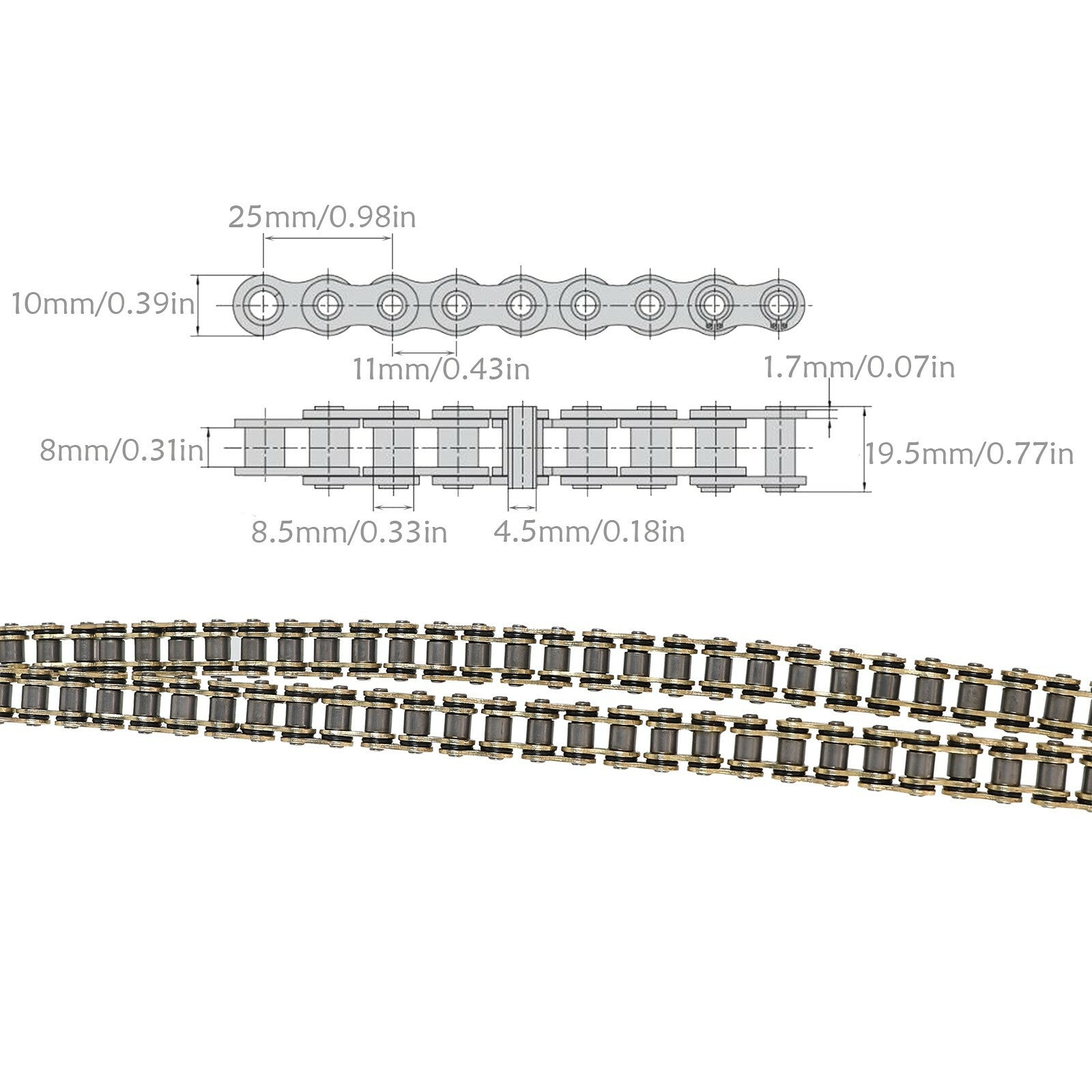 Motorcycle O-ring chain 428 136 (connects 70/90/110/125cc Pit) Apollo-branded bicycle/all-terrain vehicle.