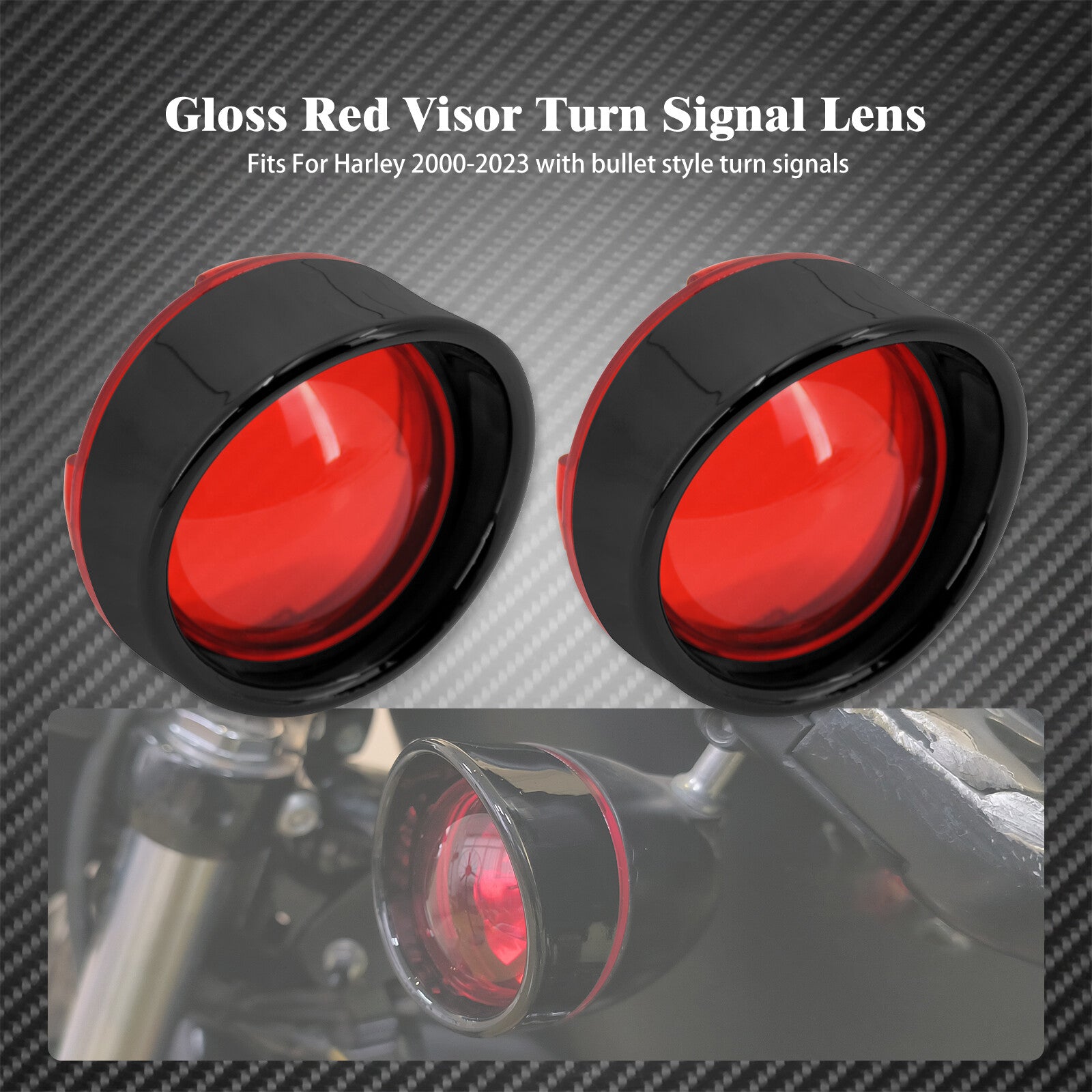 Black Visor Turn Signal Bezels Red Lens Cover Fit for Harley Sportster Touring