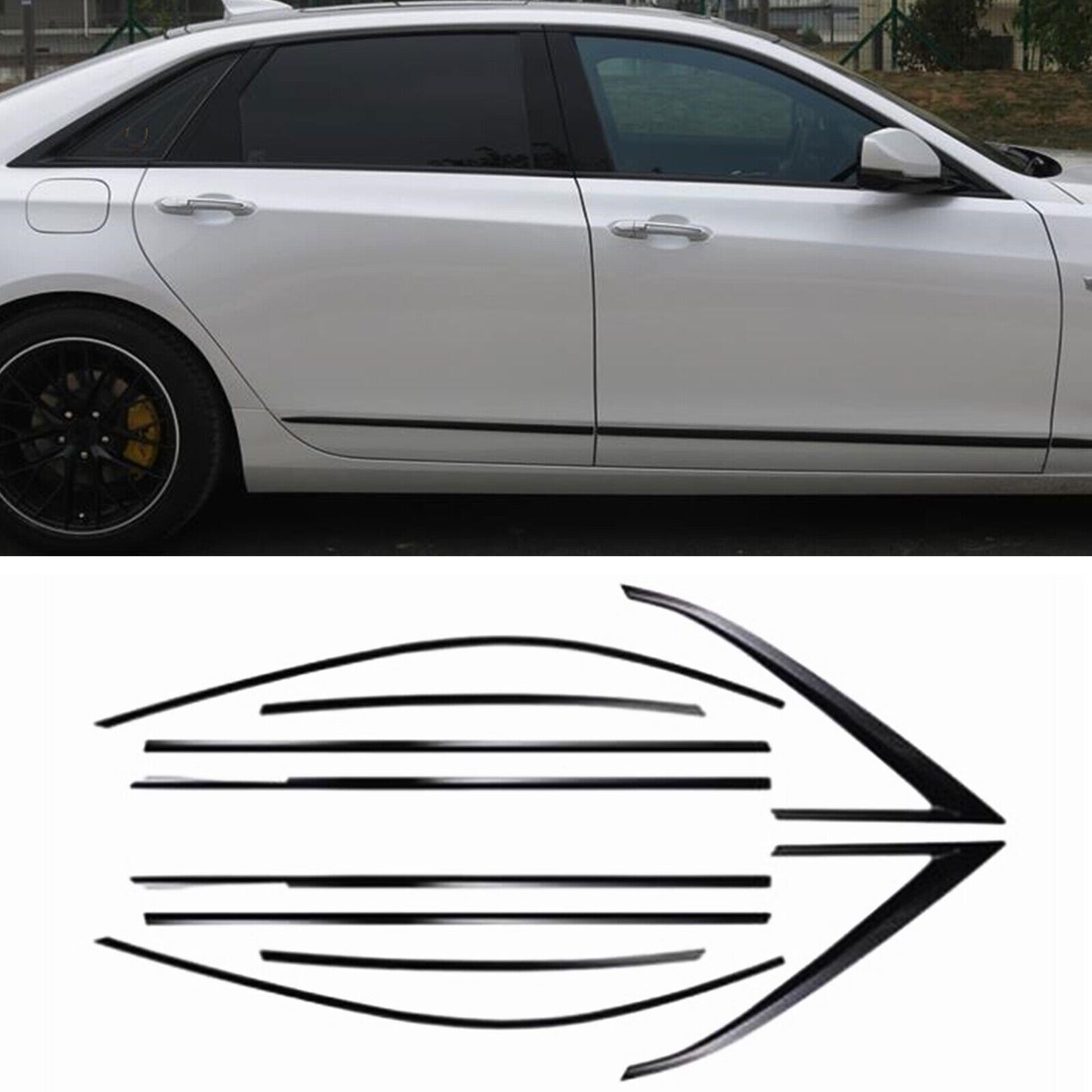 for Cadillac CT6 2016-2020 Black Steel Car Window Sill Molding Strip Cover Trim
