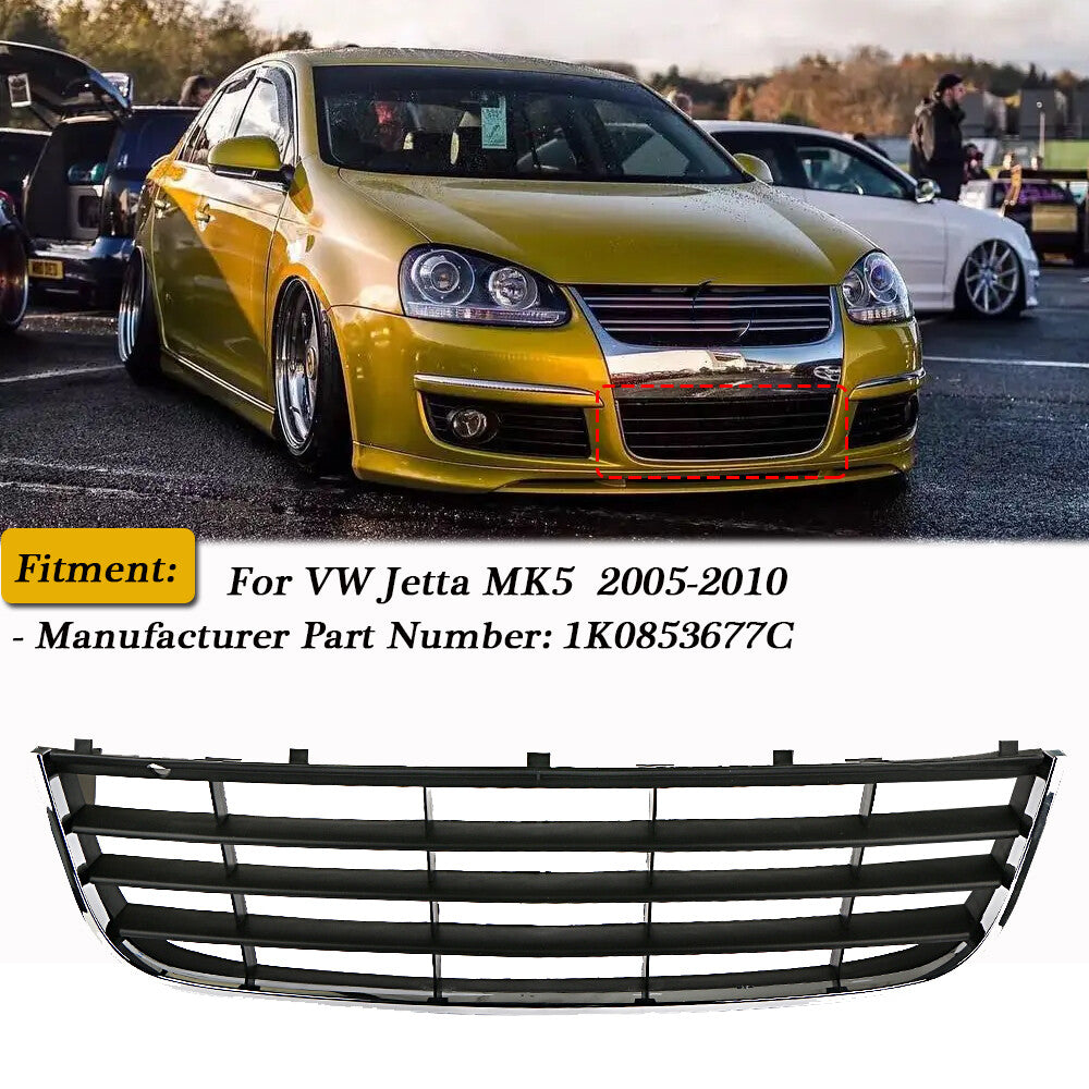 Front Bumper Lower Grille Grill Center Cover for VW for Jetta MK5 2005-2010 Chrome
