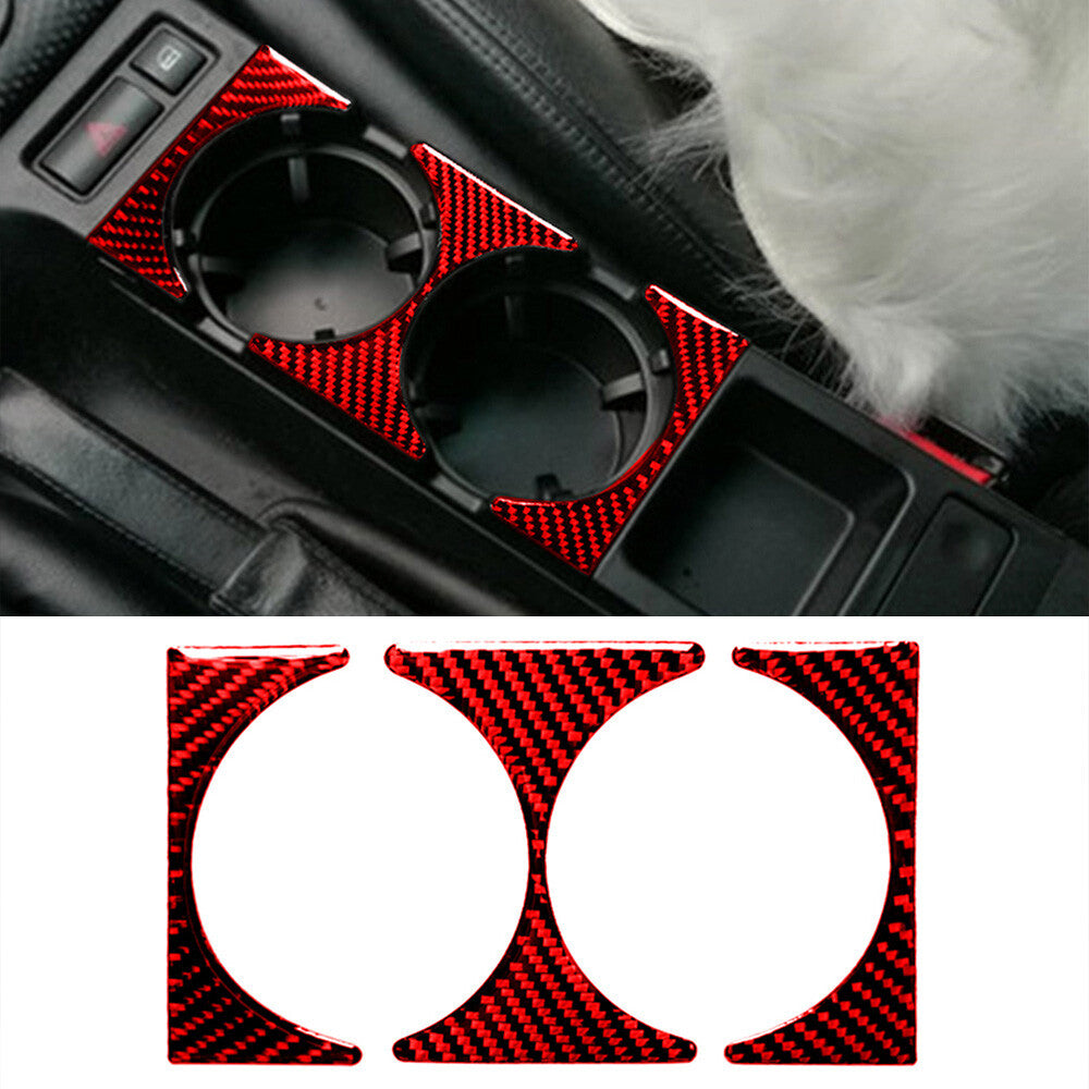 Red Carbon Fiber Cup Holder Panel Interior Trim Fit for BMW 3 Series E46 1998-05