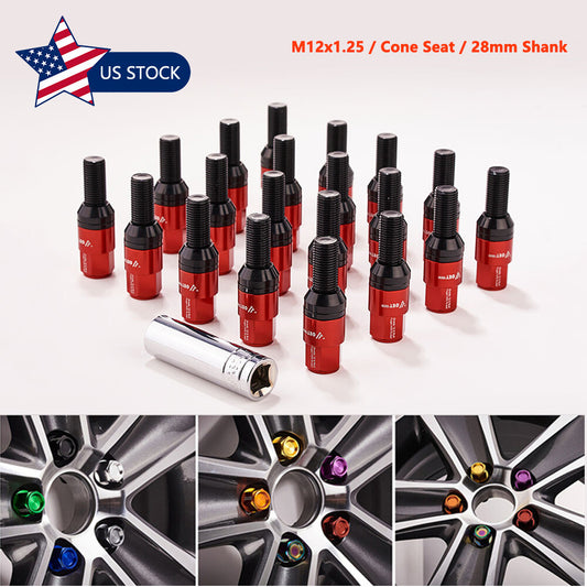 20PCS M12x1.25 Red Wheel Lug Bolt 28mm Shank Cone for Seat Stud for Jeep for Chrysler