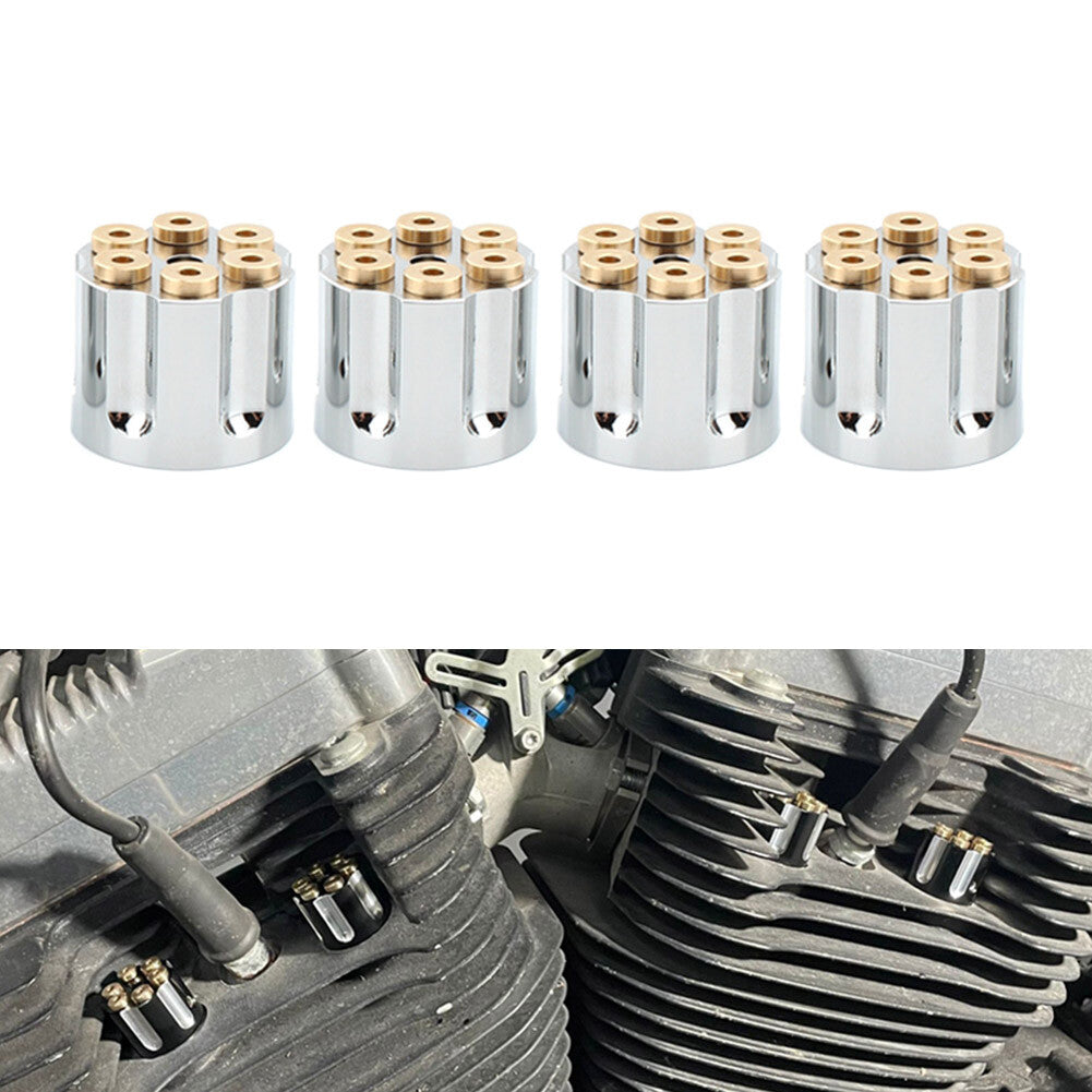 for Harley Sportster Twin Cam 1340 4x Chrome Spark Plug Head Bolt Cap Cover Plug