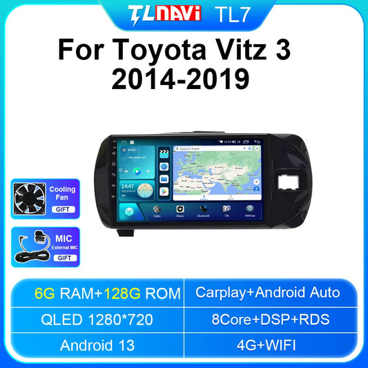 for Toyota Vitz3 XP130 Car Radio Parts Stereo Player Navigation GPS Auto Carplay