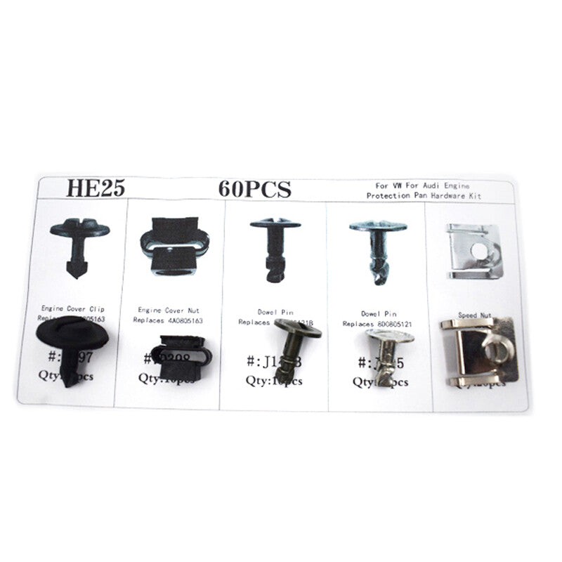 60-piece US Automotive Engine Protector Disc Hardware Kit with Pin Clamps, Nuts, and Decorative Parts n
