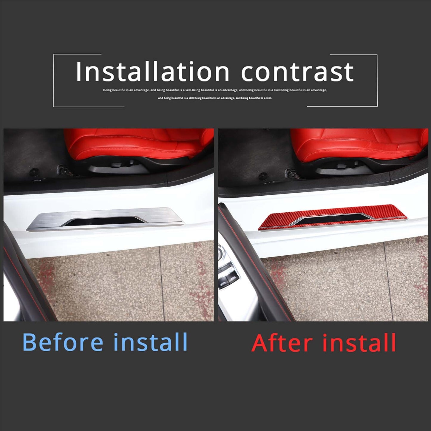 Red carbon door and window protective pad wear panel trim strip for Corvette C8 2020-2024
