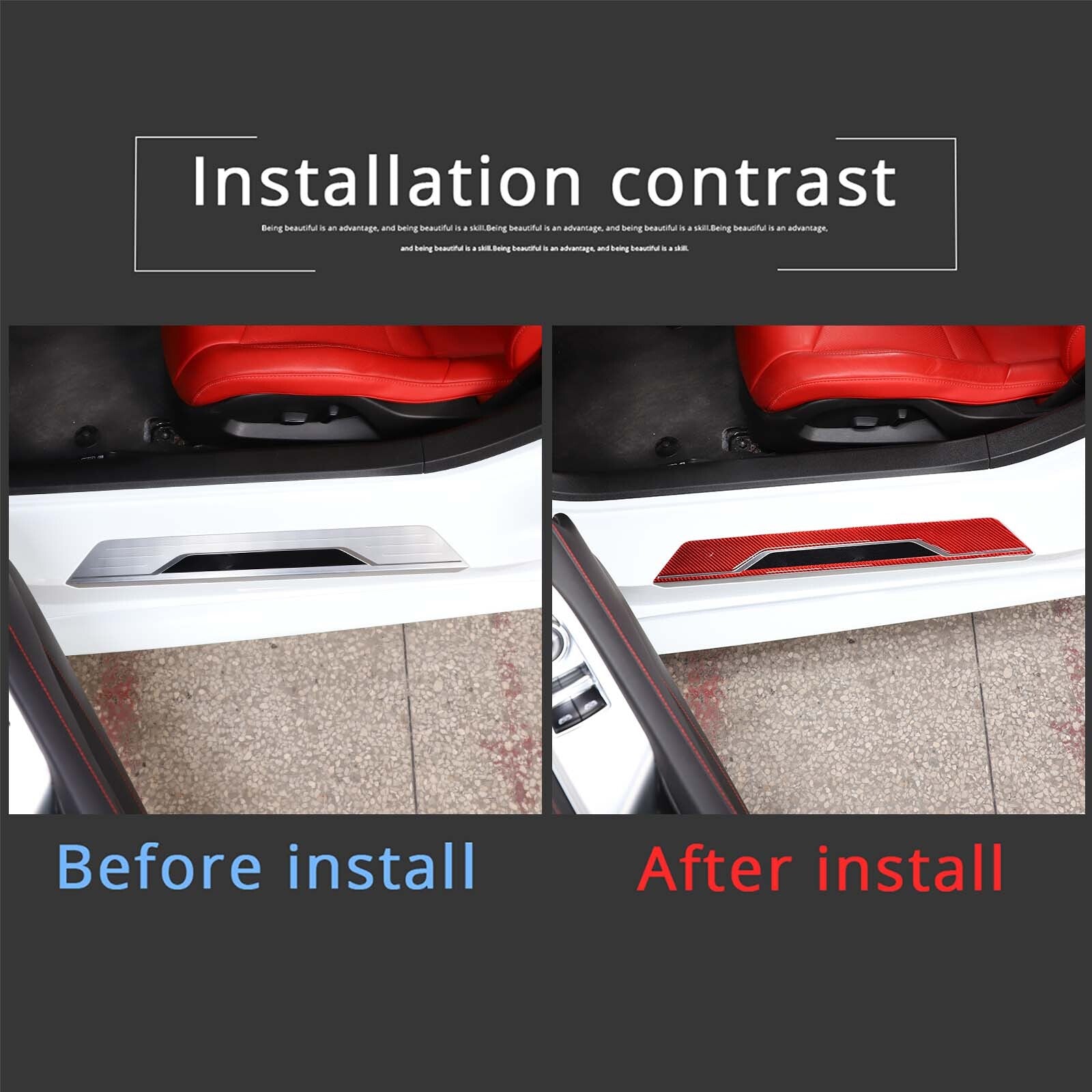 Red carbon door and window protective pad wear panel trim strip for Corvette C8 2020-2024