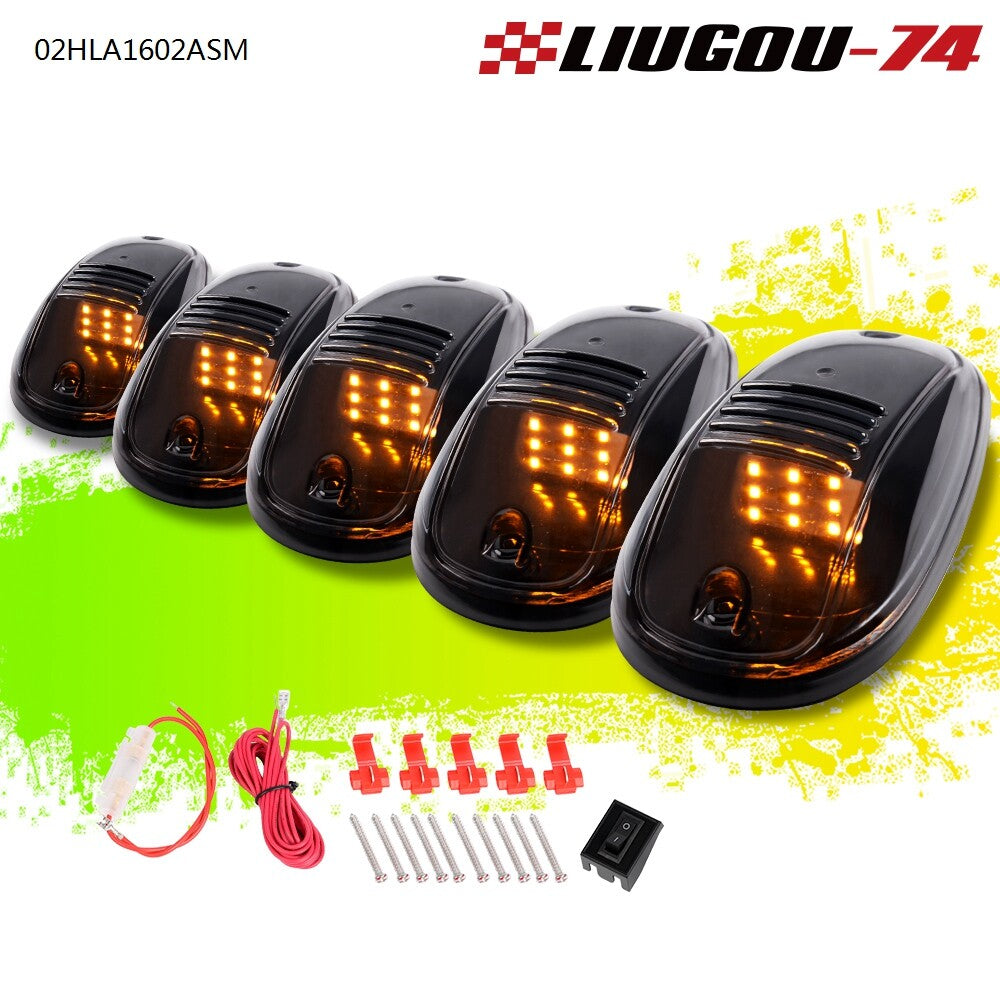 5pcs Smoked Roof Cab Lights 9 Amber LED Marker Light Kit for Truck SUV - v