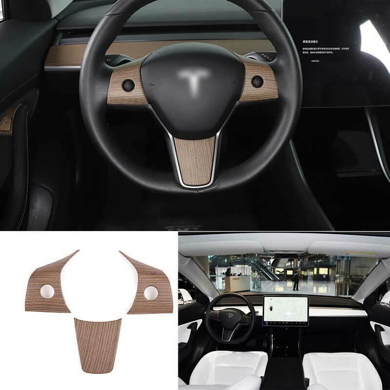 3x ABS Wood Grain Steering Wheel Strip Cover Trim for Tesla Model 3 Y 2017-2023