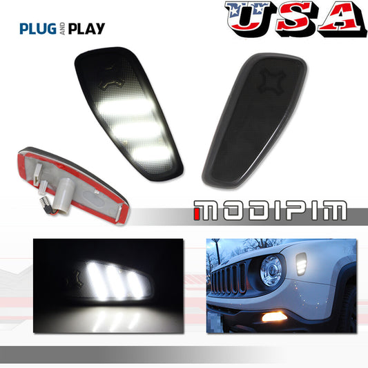 Pack Smoked Side Marker Turn Signal White LED Lights for 2015+ for Jeep Renegade - v