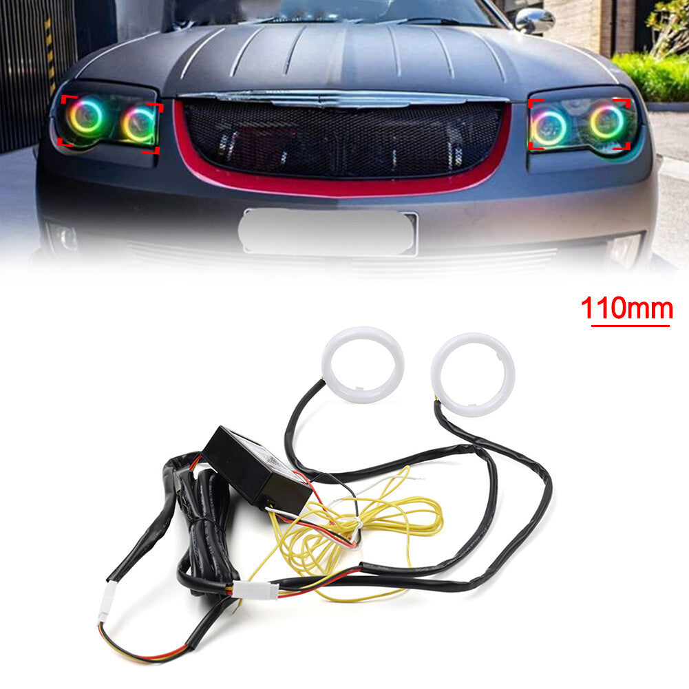 Phone Control Angel Eye Lights Halo Rings Headlight DRL Retrofit RGB