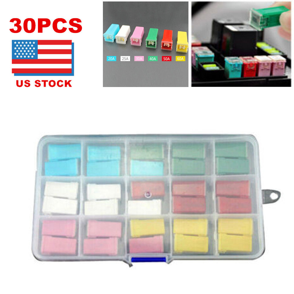 30-pack automotive fuses, categorized as 20A, 30A, 40A, 50A, 60A, suitable for each combination, low and high. n
