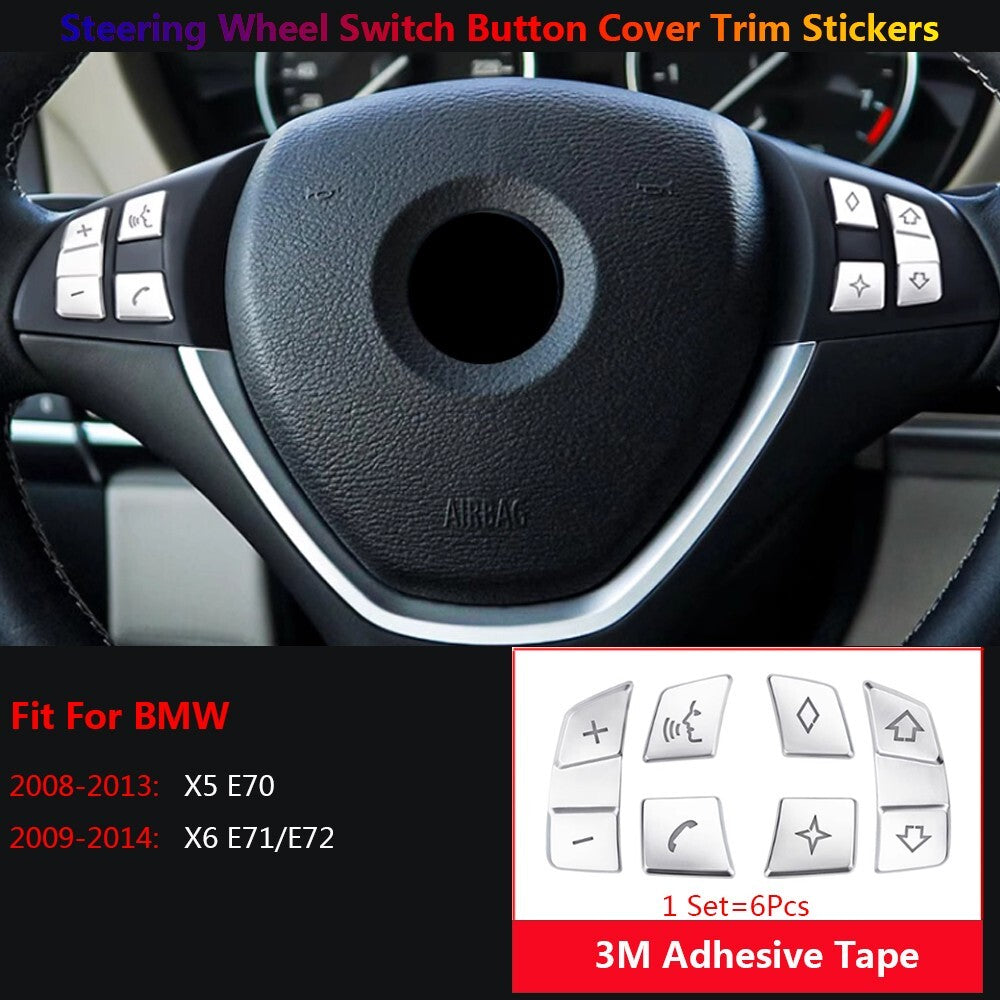 6x for BMW X5 X6 E70 E71 E72 Car Interior Inner Steering Wheel Switch Cover Trim