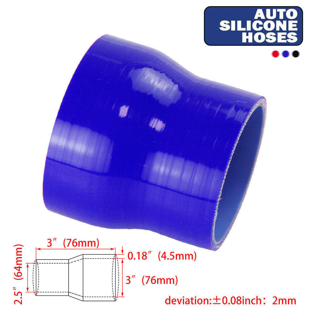 2.5 to 3 64mm - 76mm Silicone Reducer Coupler Turbo Intercooler Hose Blue