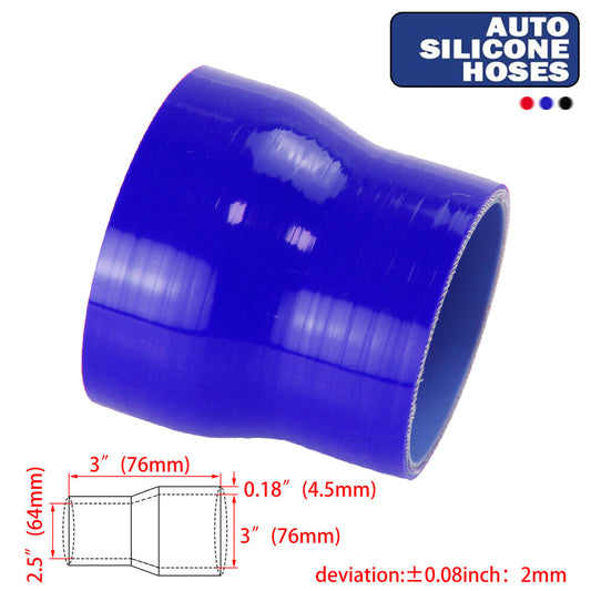 2.5 to 3 64mm - 76mm Silicone Reducer Coupler Turbo Intercooler Hose Blue