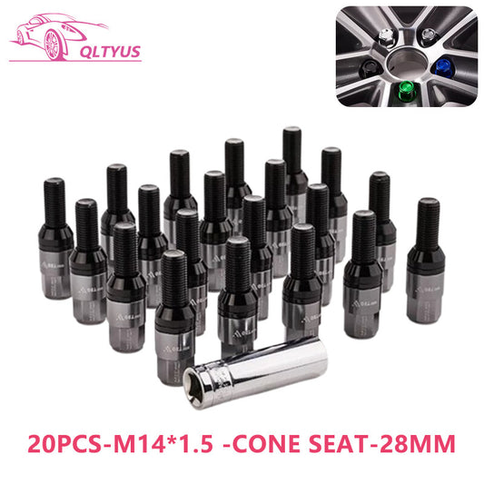 20PC 28mm M14x1.5 Wheel Lug Bolts Cone for Seat Studs Set for Most Aftermarket