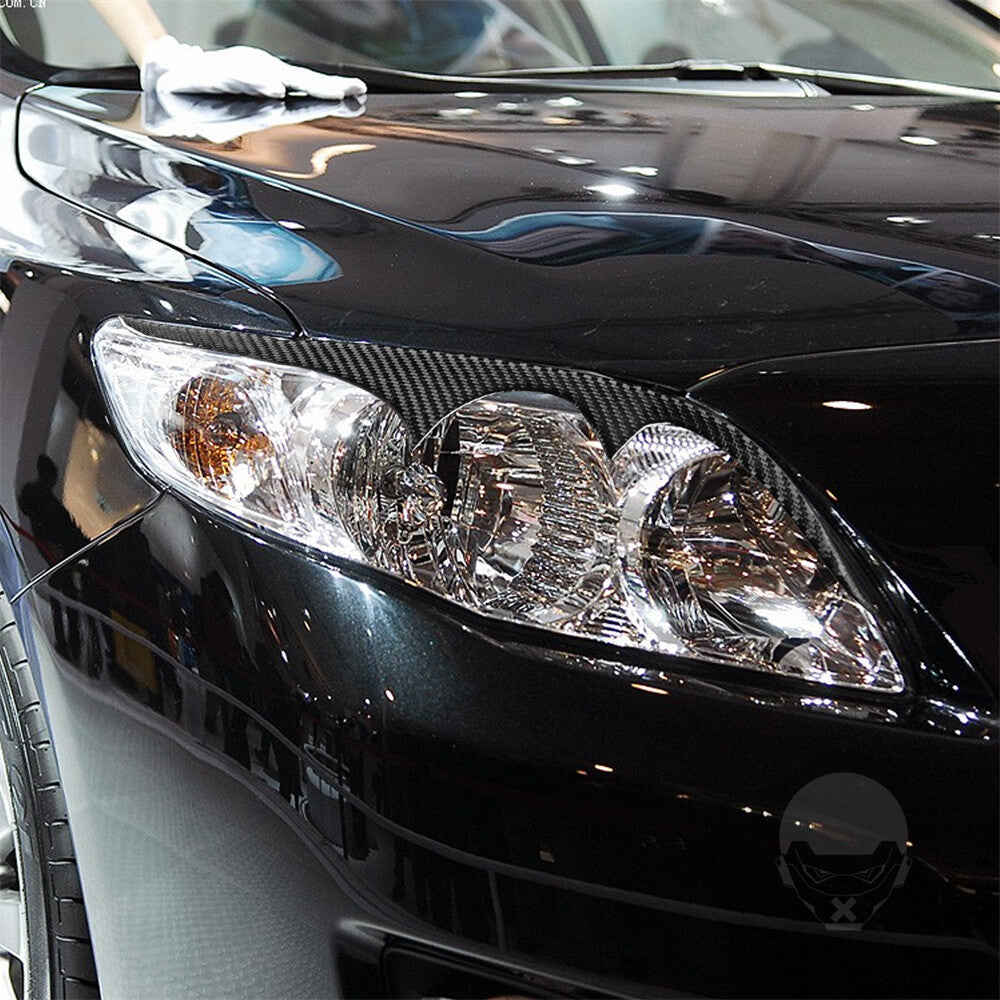 2¡ÁCarbon Fiber Front Headlight Eyelids Eyebrow Trim For T@yota for Corolla 2003-2008