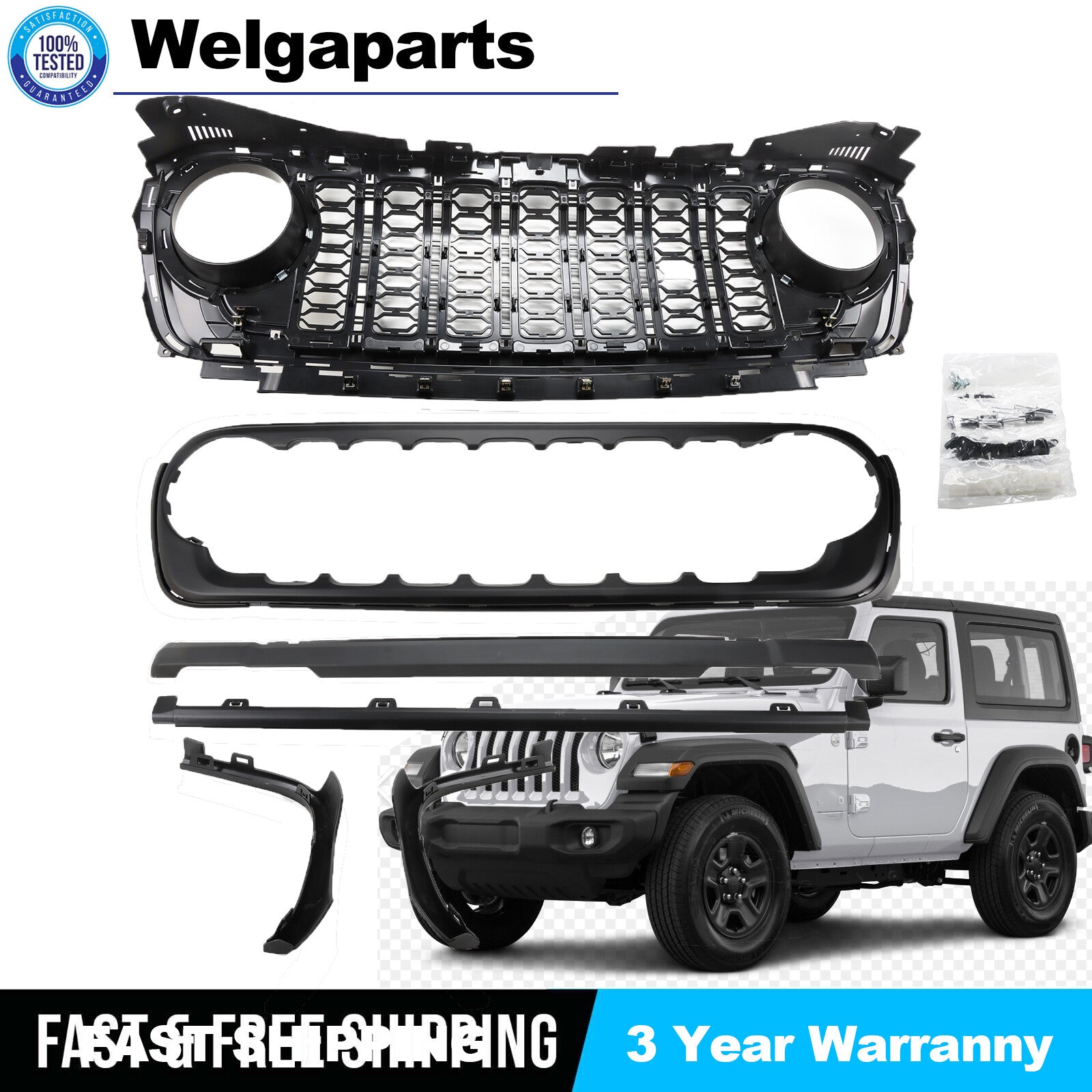 Fit for Jeep for Wrangler JL 2018-2023 upgrade to 2024 JL Front Grill Bumper Grille