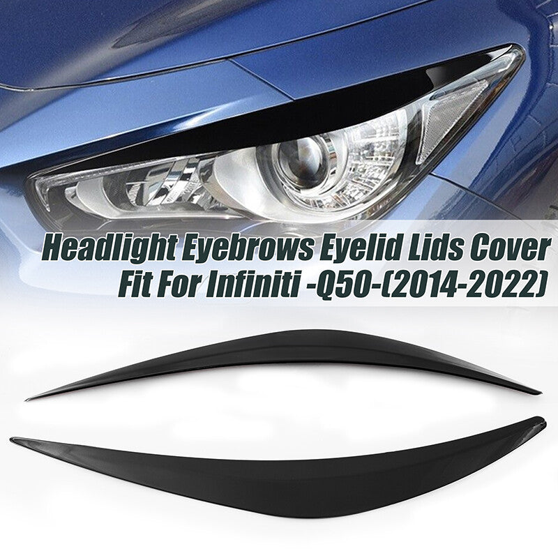 Piano Black Headlight Eyelid Cover Trim for Infiniti Q50 2014 - 19 Q