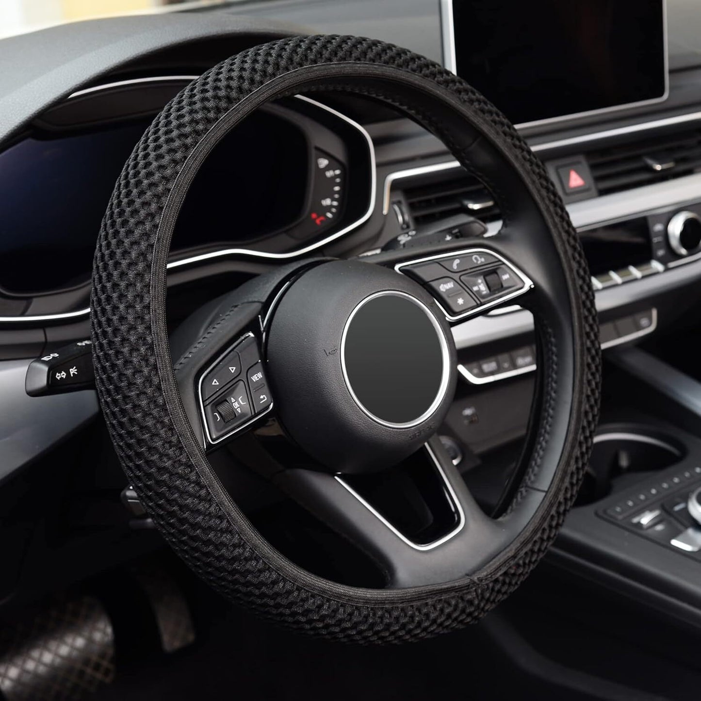 Car Steering Wheel Cover Universal Standard Size 15 inch Black Microfiber Silk-