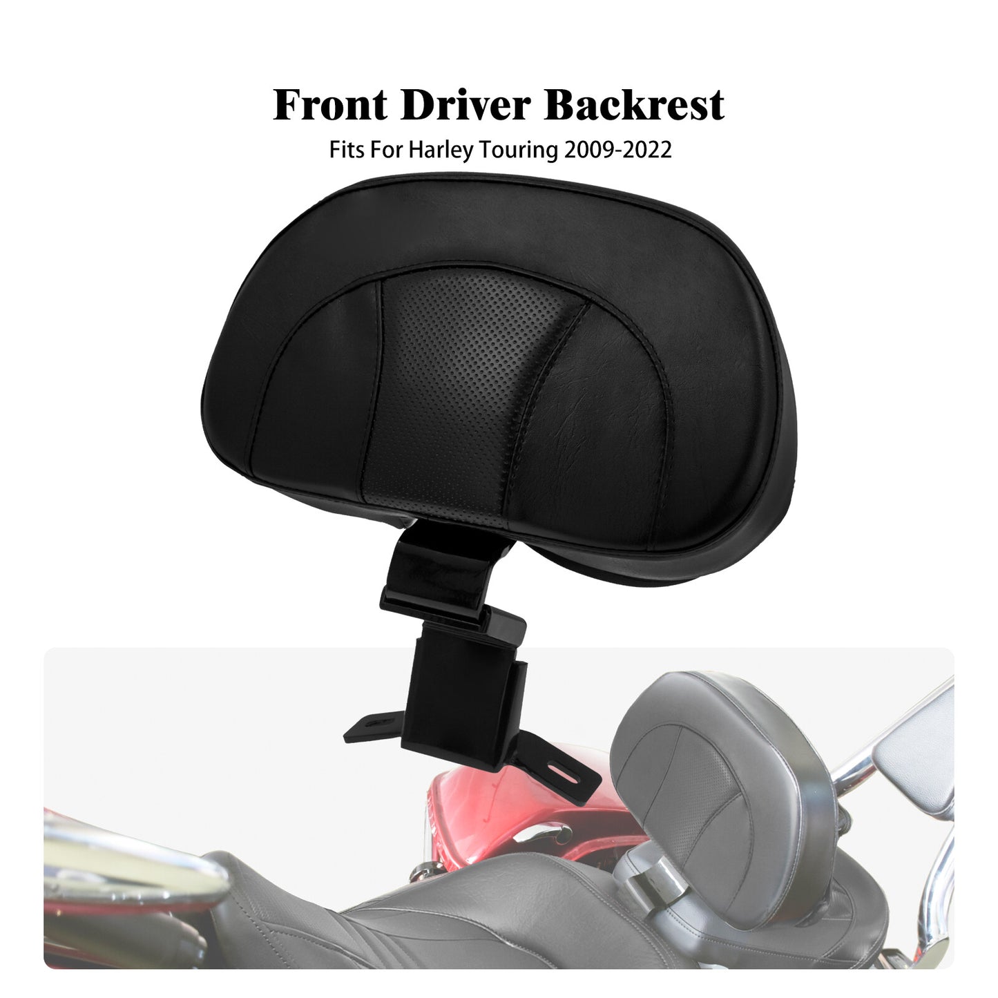 Front Driver Rider Backrest Pad for Harley Touring Road Electra Glide 2009-2023