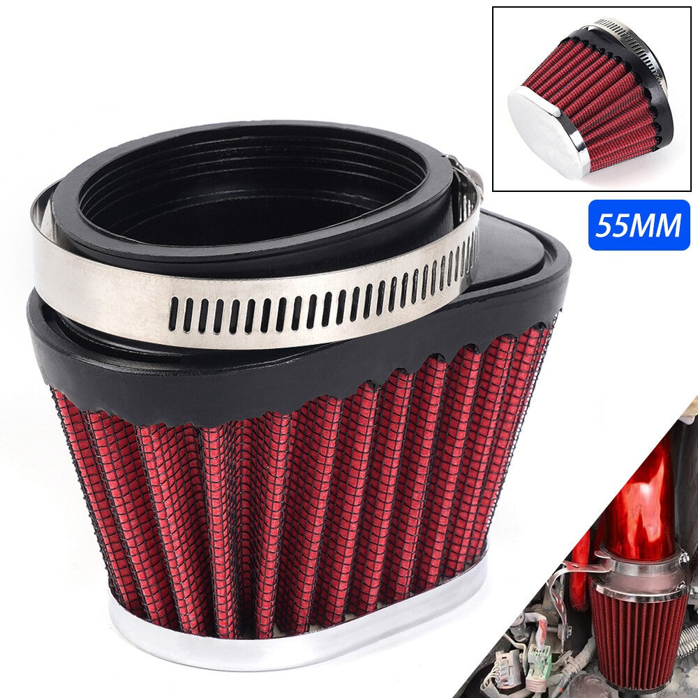 4PCS 55mm/2.17 Motorcycle Oval Pod Engine Air Filter Cleaner Washable Reusable Q