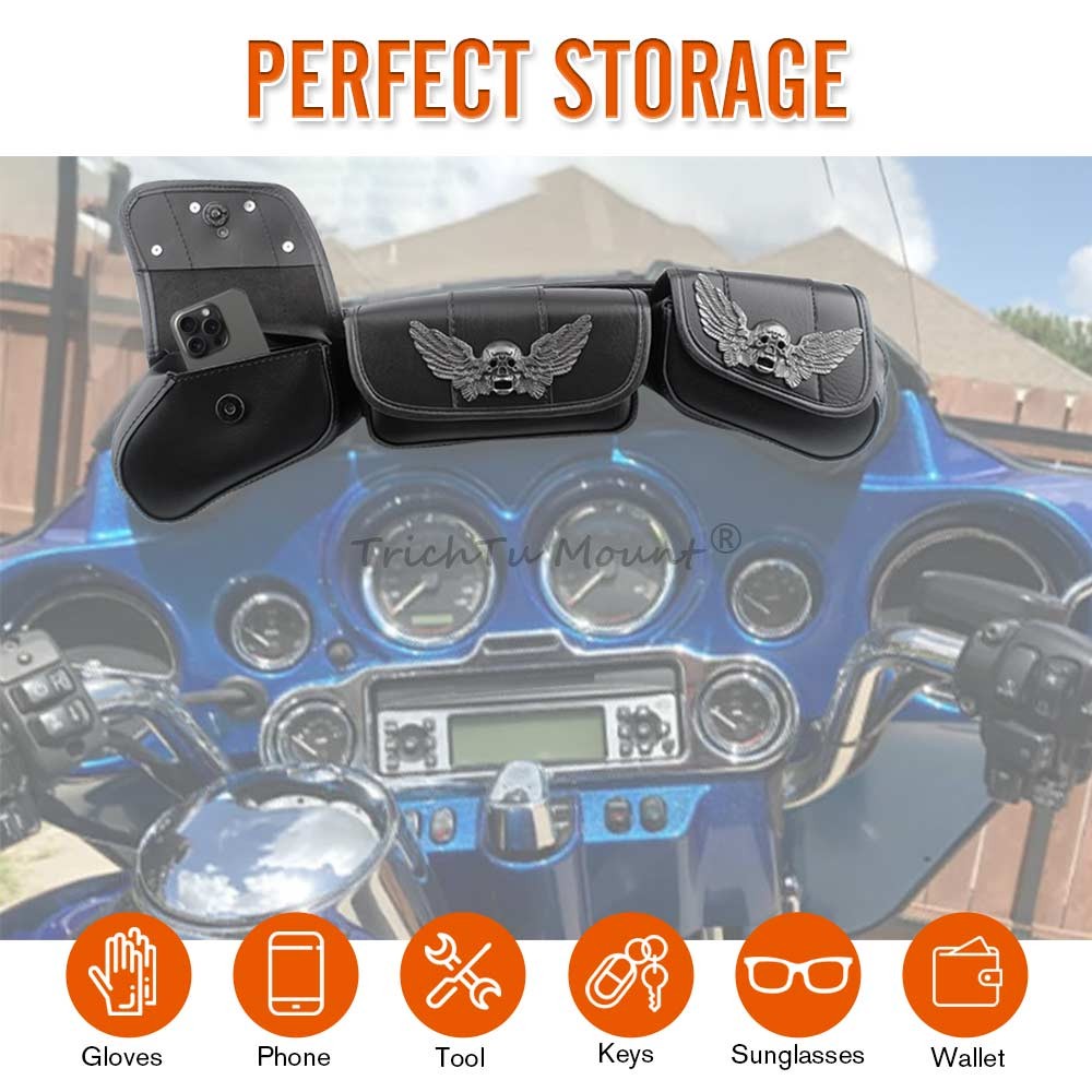 Windshield Saddle 3 Pouch Bag Fit for Harley Electra Street Glide FLHX 2006-2013 Q