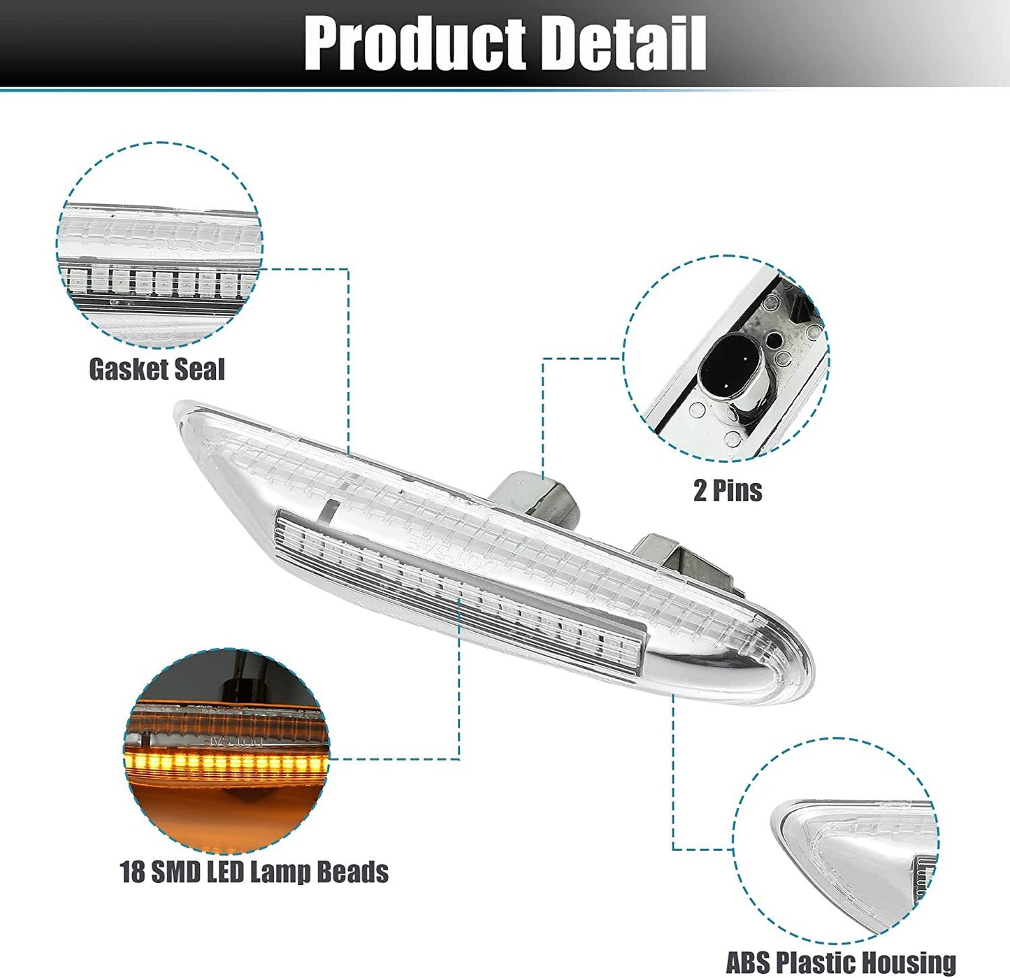 Transparent LED side marker lights with turn signal sequence applicable to X3 325i 328i 335i- n